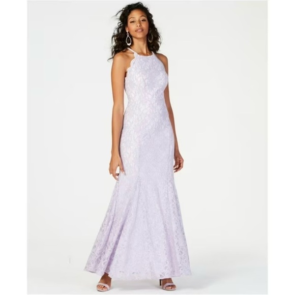 City Studios‎ Lace Halter Neck Formal Gown Mermaid Dress Lavender - Picture 1 of 13